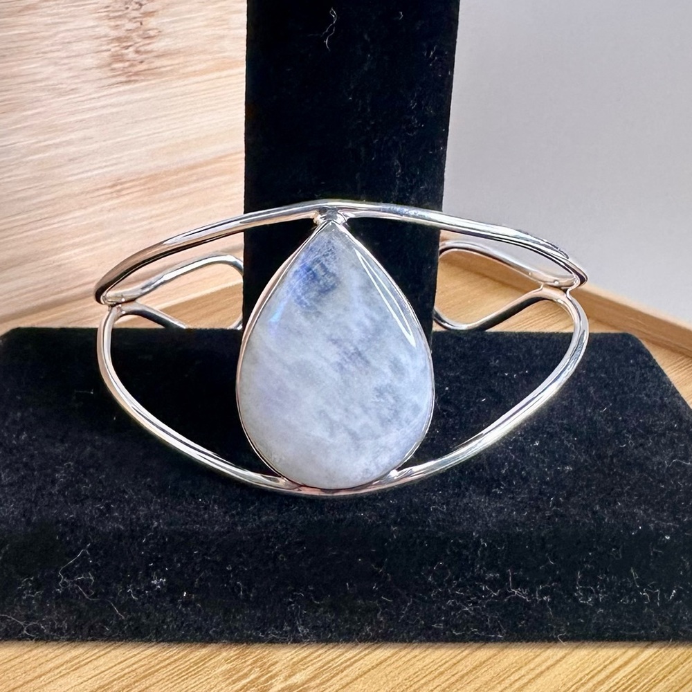 ARYA ESHA jTV Sterling Silver Sparkling Blue White Moonstone Cuff Bracelet; NEW